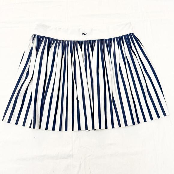 Vineyards Striped Patterned Navy White Pleated Print Skirt Size Medium - Picture 1 of 4